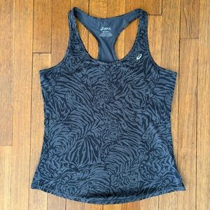 ASICS Women's Black Gray Tiger Patterned Running Tank, M